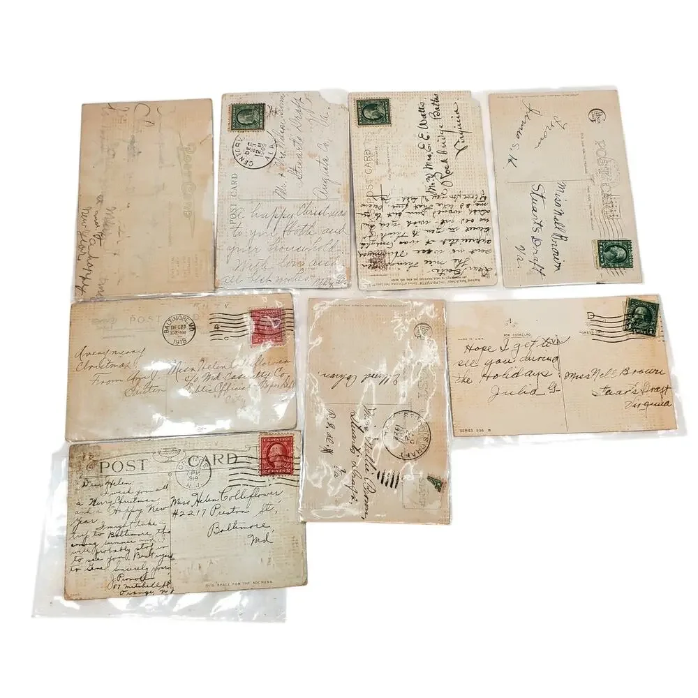 Junk Drawer Lot of 8 Vtg Christmas Postcards Holiday 5.5
